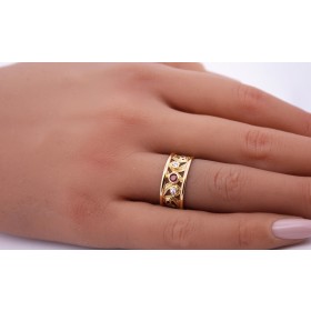 Rubinring Gold 750 18K rote Rubine Brillanten 0.06ct Antikschmuck