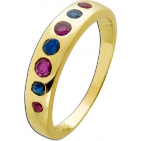 Rubinring Gelbgold 585 14K rote Rubine blaue Saphire 0.70ct.