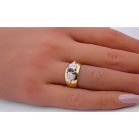 Saphirring Gelbgold 18k 750 blauer Saphir 0.30ct Diamanten 0.10ct