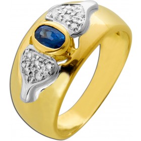 Saphirring Gelbgold 18k 750 blauer Saphir 0.30ct Diamanten 0.10ct