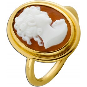Gemmen Ring Gold 750 18K brauner Achat Frauenkopfbüste Antikschmuck