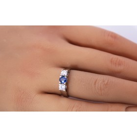 Saphir Ring Weißgold 750 18K blauer Saphir Brillanten 0.40ct Antikschmuck