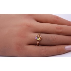 Edelsteinring Gold 375 9K Citrin Amethyst Peridot Brillanten