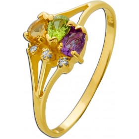 Edelsteinring Gold 375 9K Citrin Amethyst Peridot Brillanten