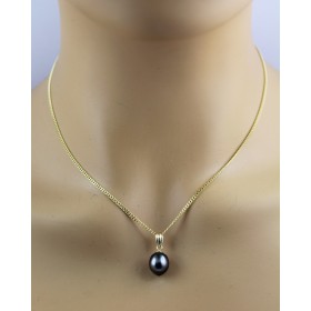 Perlen Anhänger Gold 585 14K Tahiti Perle anthrazit grün pink 9.5mm