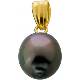 Perlen Anhänger Gold 585 14K Tahiti Perle anthrazit grün pink 9.5mm