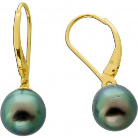 Perlen Ohrhänger Gold 585 14K Tahiti Perlen anthrazit grün