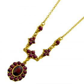 Granat Kette Gold 333 8K weinrote Granat Edelsteine 5.2ct Antikschmuck