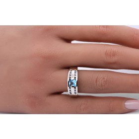 Aquamarinring Weißgold 585 14K himmelblauer Aquamarin Brillanten 0.18ct