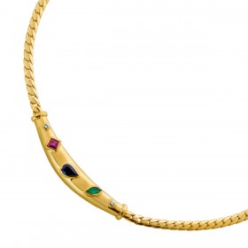 Saphir Coller Gold 585 14K Saphir Smaragd Rubin Brillanten Antikschmuck