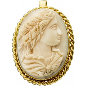 Gemmen Brosche Anhänger Gold 585 14K Kammee Muschelschale Antikschmuck