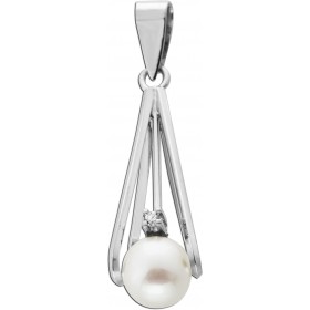 Perlenanhänger Weißgold 585 14K Akoyaperle Diamant 0.03ct Antikschmuck
