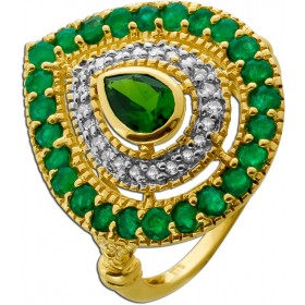 Smaragdring Gold 585 14K Turmalin Brillanten 0.12ct Smaragd Edelsteine