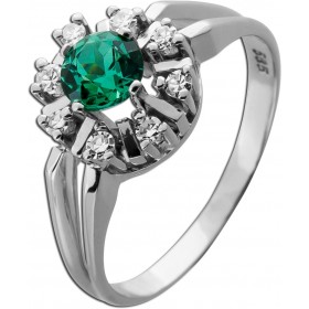 Turmalinring Weißgold 585 14K grüner Turmalin 0.9ct Diamanten 0.16ct