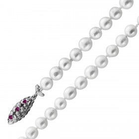 Perlenkette 48cm Akoyaperlen 6.7-6.9mm rote Rubine Weißgold 750 18K