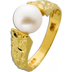 Perlenring Gold 585 14K Akoyaperle 7.4mm Antikschmuck 1980 
