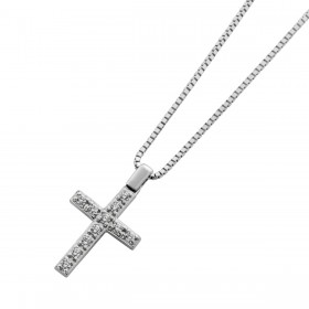 Kreuz Anhänger Kette Weissgold 585 14K Brillanten 0.11ct