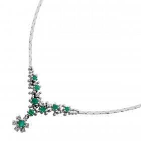 Smaragdkette Weissgold 585 14K grüne Smaragde Brillanten Antikschmuck 