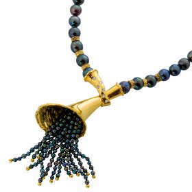 Perlenkette Gold 750 18K Akoyaperlen Brillanten 0.54ct Antikschmuck