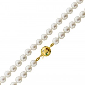 Perlenkette Gold 585 14K Akoyaperlen Brillanten Rubine Smaragde Saphire