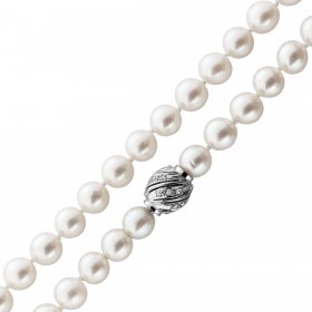 Perlenkette Weissgold 585 14K Akoyaperlen Diamanten Antikschmuck