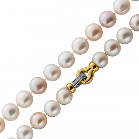 Perlenkette Gold 585 14K Edison Süßwasserperlen Brillanten 0.16ct 