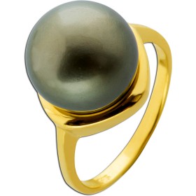 Perlenring Gold 585 14K synthetische Tahiti Perle 12.5mm