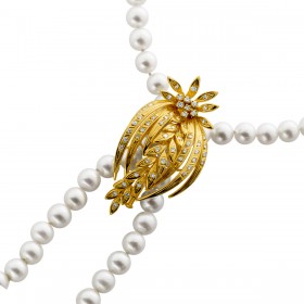Brillantanhänger Gold 585 14K Akoyaperlen Brillanten 1.1ct  Perlenkette 