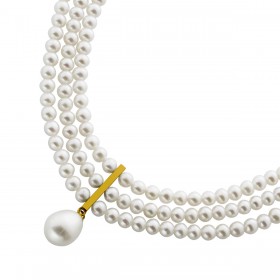 Perlenkette 44cm 3-reihig Süßwasser Perlen 