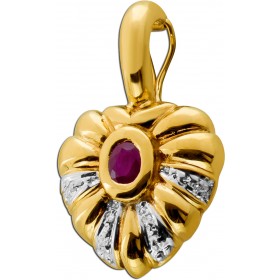 Herz Anhänger Gold 333 8K roter Rubin Diamanten Antikschmuck