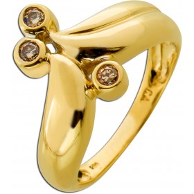 Diamantring 585 Gelbgold 14 Karat 3 Brillanten 0.10ct Champagner/SI 