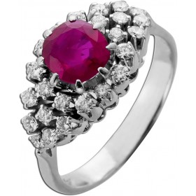 Ring Weißgold 750 Burma Rubin 1.30-1.50ct.24 Brillanten 0.48ct.TW/LP