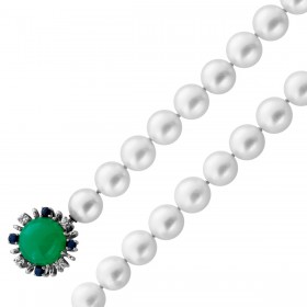 Perlenkette 44cm Akoyaperlen Chrysopras Brillanten blaue Saphire Antikschmuck