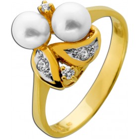 Perlenring Gold 585 14K Akoyaperlen Brillanten 0.10ct