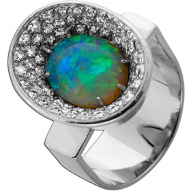Opal Cabochon Ring Weißgold 750 18K Opal 4ct Brillanten 1.4ct 