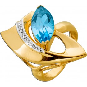 Blautopas Ring Gold 585 14K karibikblauer Blautopas Diamanten 0.03ct