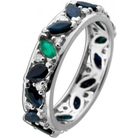 Memoire Ring Weißgold 750 18K Brillanten 0.32ct grüner Smaragd Saphire 