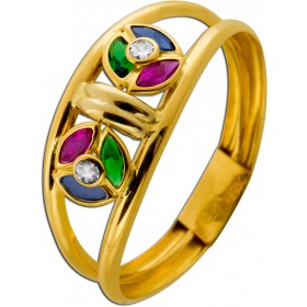 Rubin Ring Gold 750 18K Zirkonia synth. Rubine Saphire Smaragde 0.12ct