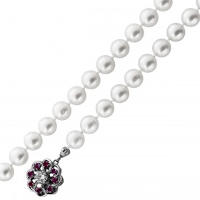Perlenkette 48cm Akoyaperlen Brillant 0.30ct lupenrein Rubine 0.4ct 