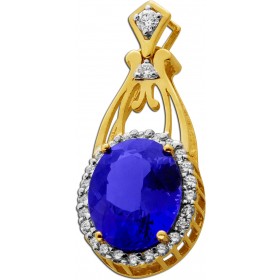 Tansanit Anhänger Gold 585 14K blauer Tansanit Brillanten 0.37ct