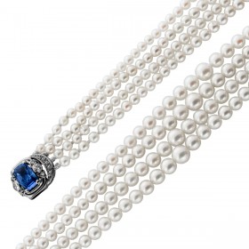 Perlenkette Akoyaperlen 7.1-3.2mm Tansanit 3.1ct Diamanten 0.46ct