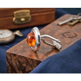 Bernstein Manschettenknöpfe Silber 825 Baltische Bernsteine Antikschmuck