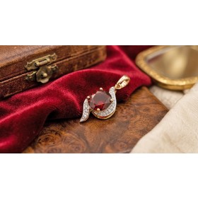 Diamant Anhänger Gold 585 roter Spessartin Diamanten 0.06ct