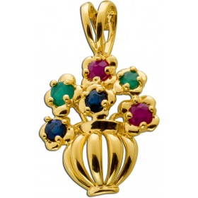 Blumenstrauß Anhänger Gold 585 rote Rubine blaue Saphire grüne Smaragde 