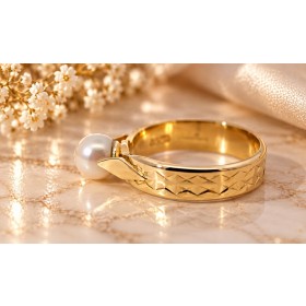 Perlenring Gold 585 14K Akoyaperle 6mm Antikschmuck
