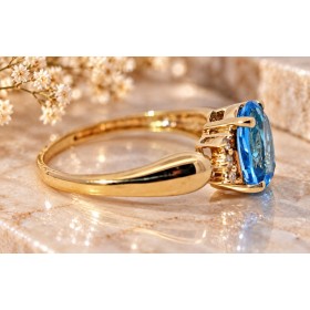 Topasring Gold 375 9K ozeanblauer Blautopas Diamanten 0.06ct