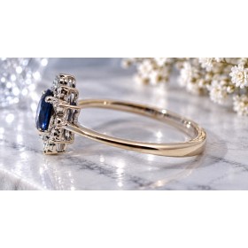 Saphirring Gold 750 18K blauer Saphir Brillanten Antikschmuck