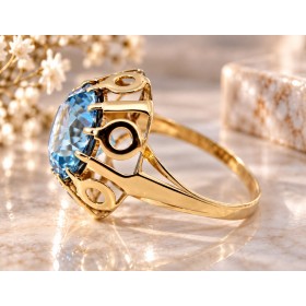 Topasring Gold 333 8K ozeanblauen Blautopas 8.9ct Antikschmuck