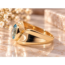 Topasring Gold 375 9K ozeanblauer Blautopas 1.2ct Antikschmuck