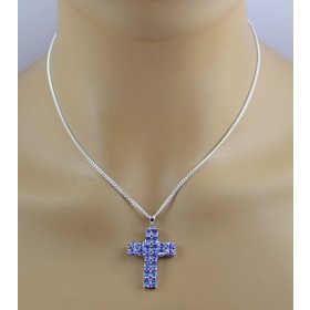 Kreuz Anhänger Silber 925 Natur Tansanit Edelsteine 4ct